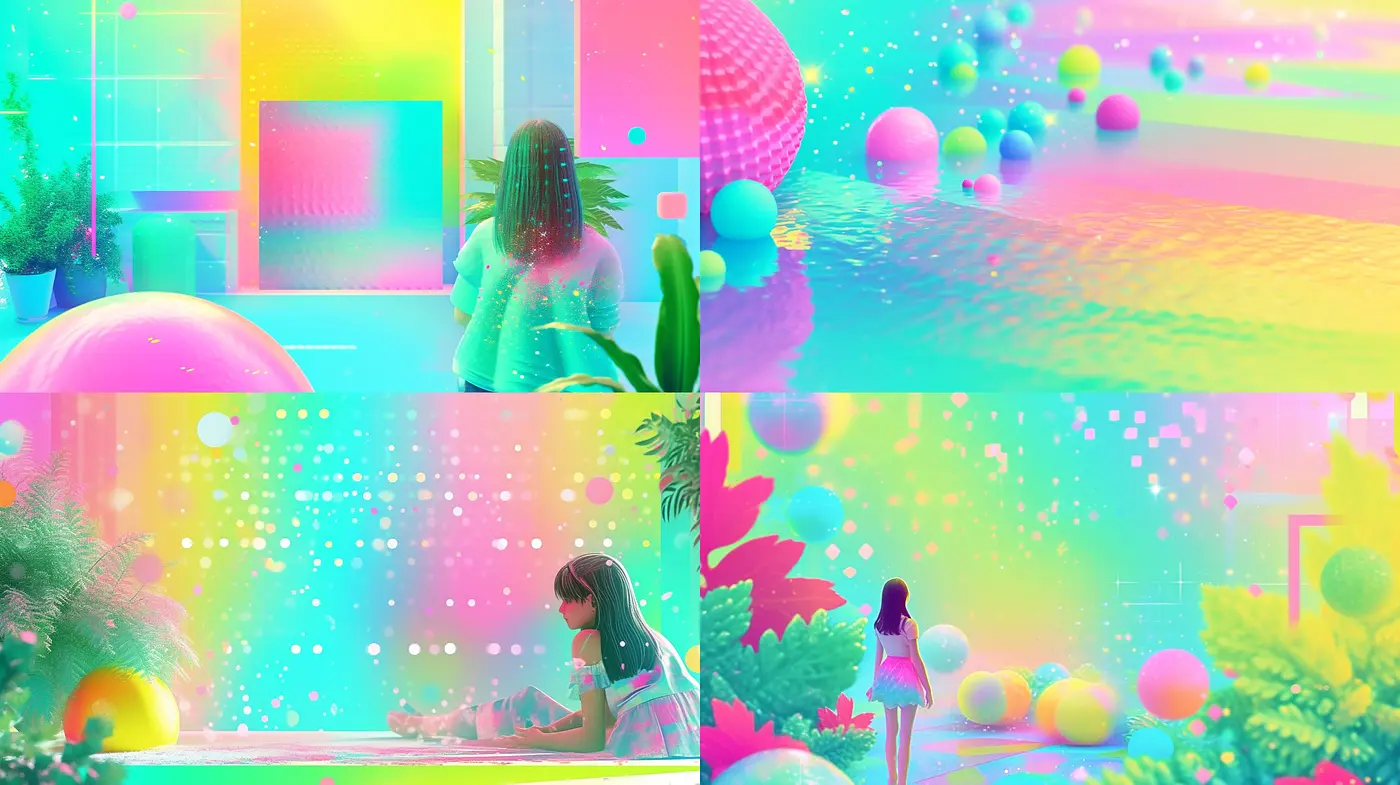 Dreamlike Luminous Garden: A Synthesis of Vibrant Neon Hues and Surrealist Imagery - Midjourney sref style