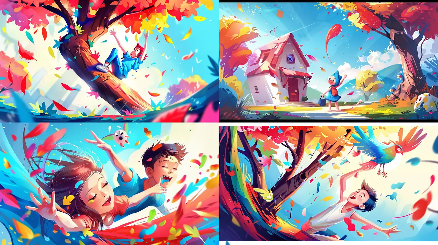 Vibrant Whimsical Wonderland - A Fusion of Dynamic Colors and Joyful Imagery - Midjourney sref style