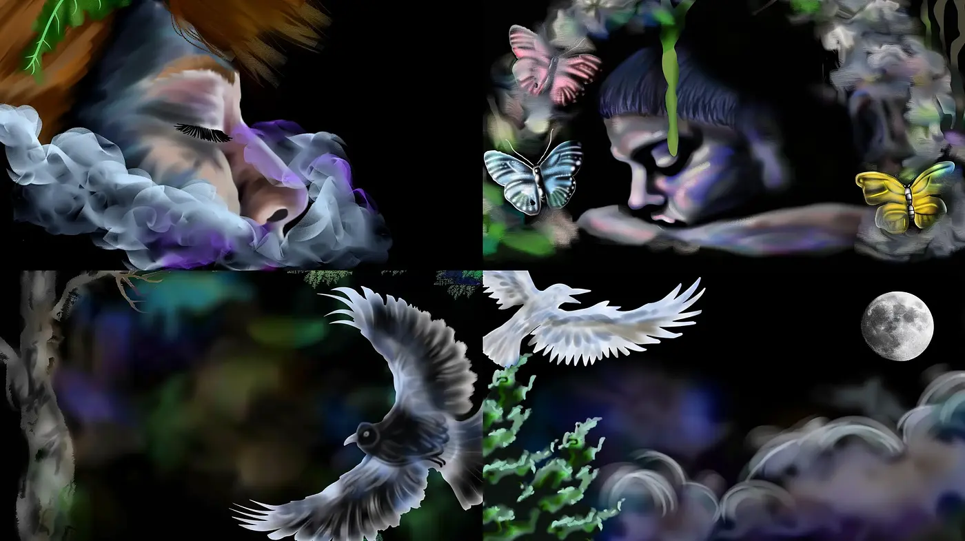 Ethereal Nocturnal Dreamscape in Surrealist Brushstrokes - Midjourney sref style