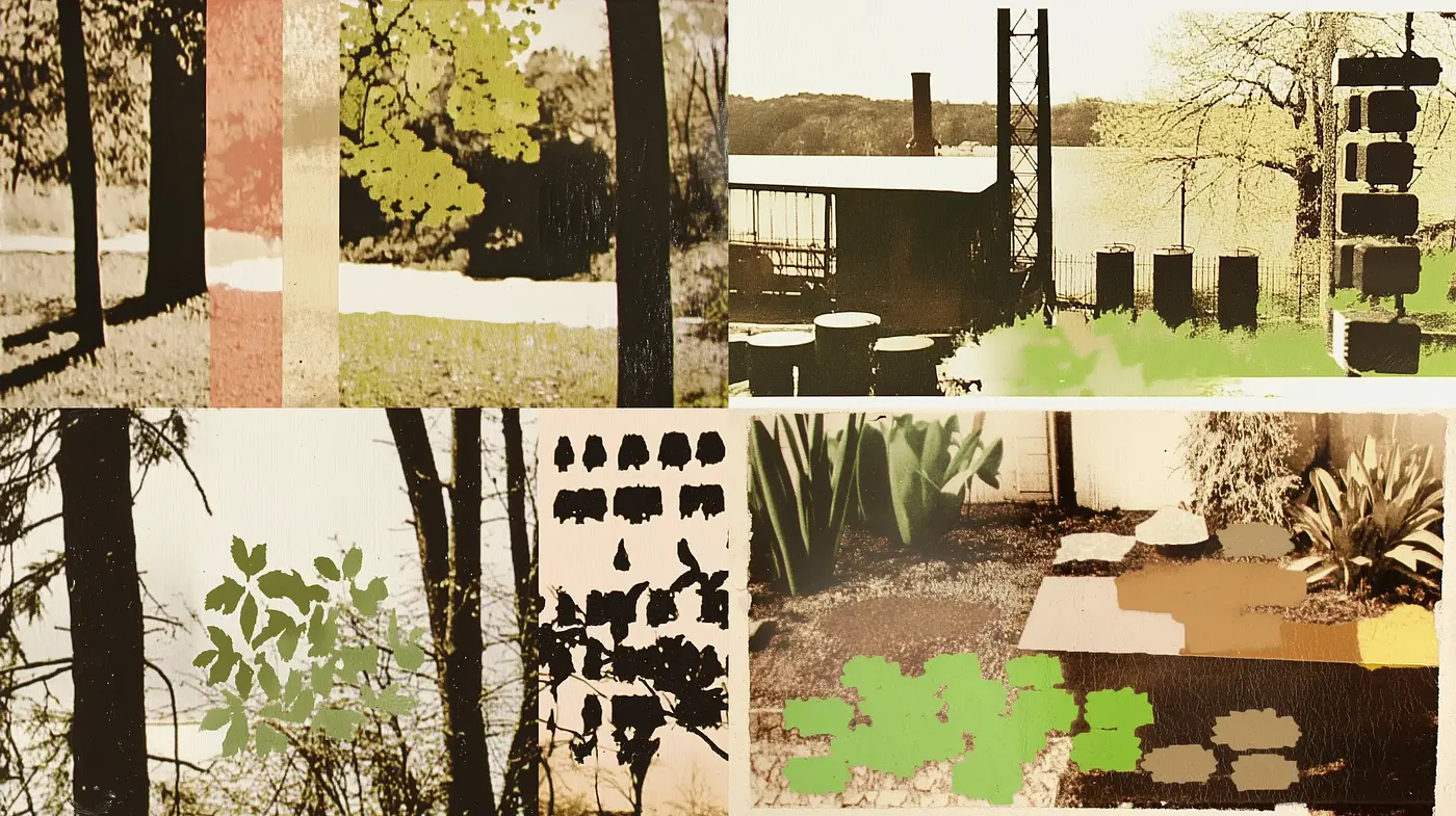 Rustic Nature and Industrial Fusion Art Style with a Vintage Palette - Midjourney sref style