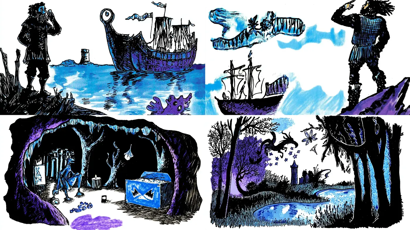 Nautical Twilight: An Evocative Journey in Monochromatic Illustration - Midjourney sref style