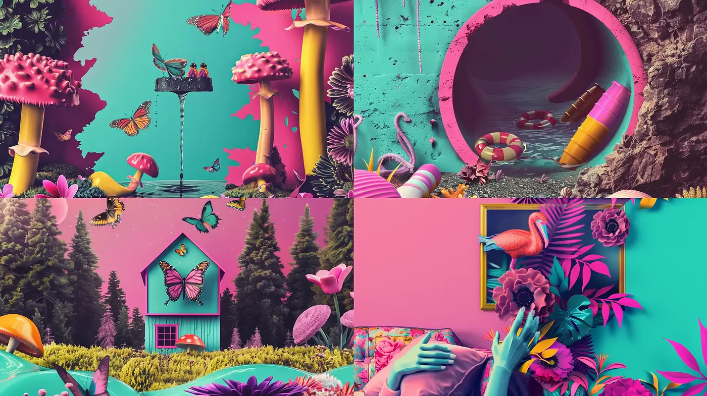 Whimsical Dreamscape Fusion with Surrealist Vibrancy - Midjourney sref style