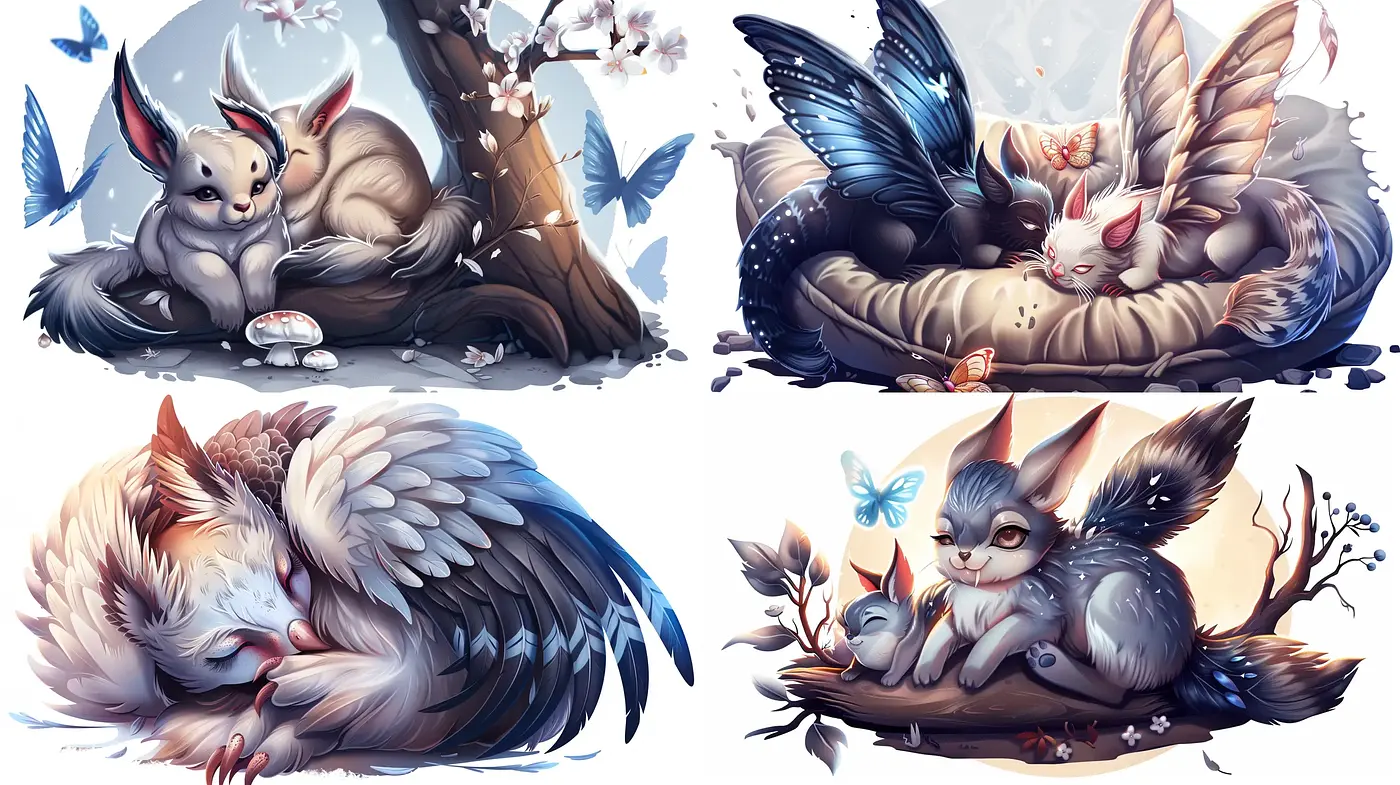 Enchanting Whimsy of Fantastical Creatures with a Soft Color Symphony - Midjourney sref style