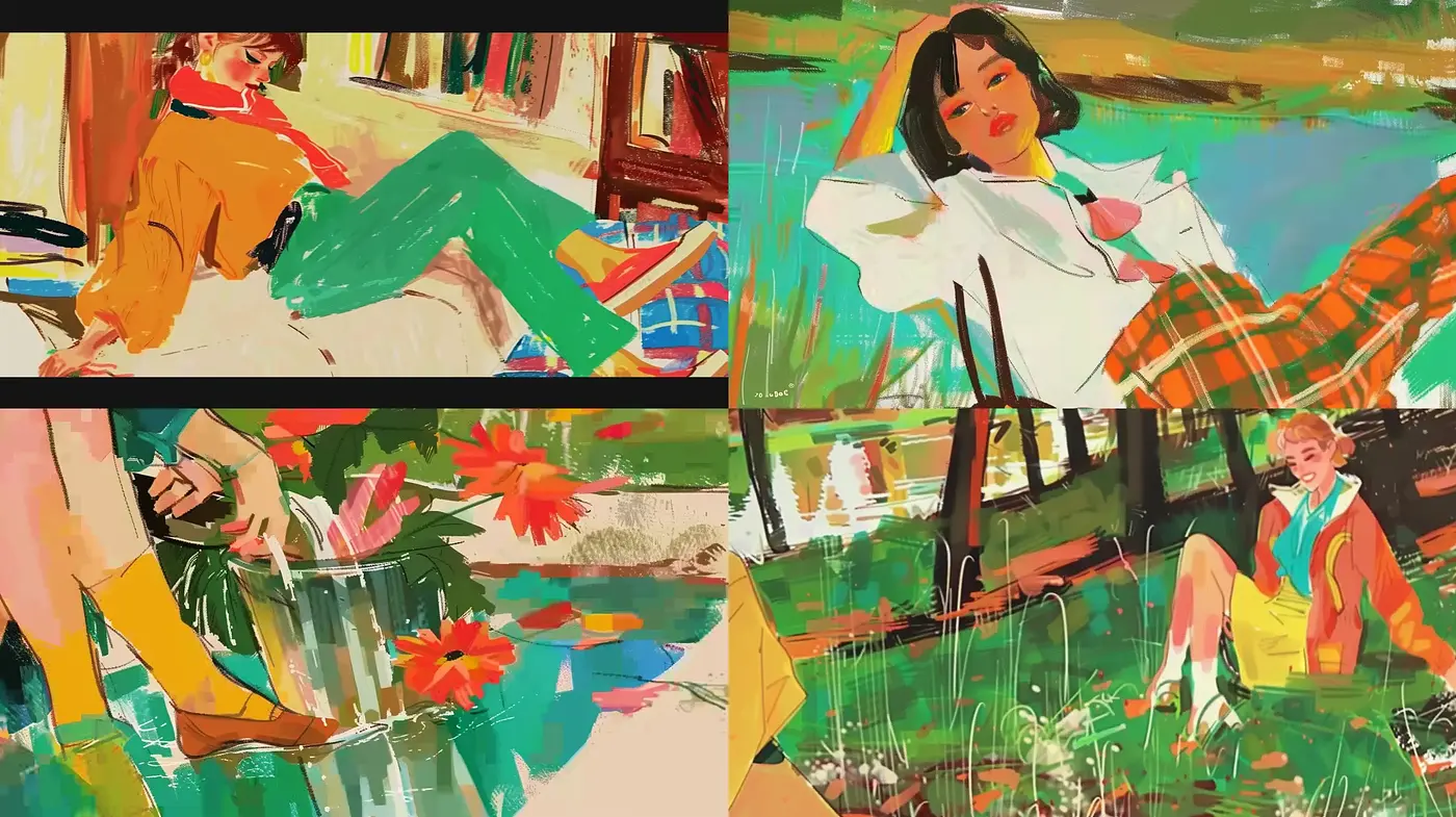 Vibrant Brushwork Harmony in Contemporary Impressionistic Scenes - Midjourney sref style