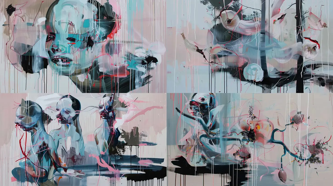 Abstract Expressive Drips and Dynamic Brushwork Portraiture - Midjourney sref style