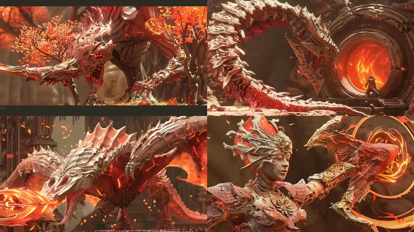 Ethereal Inferno: A Fusion of Mythical Fantasy and Fiery Aesthetics - Midjourney sref style