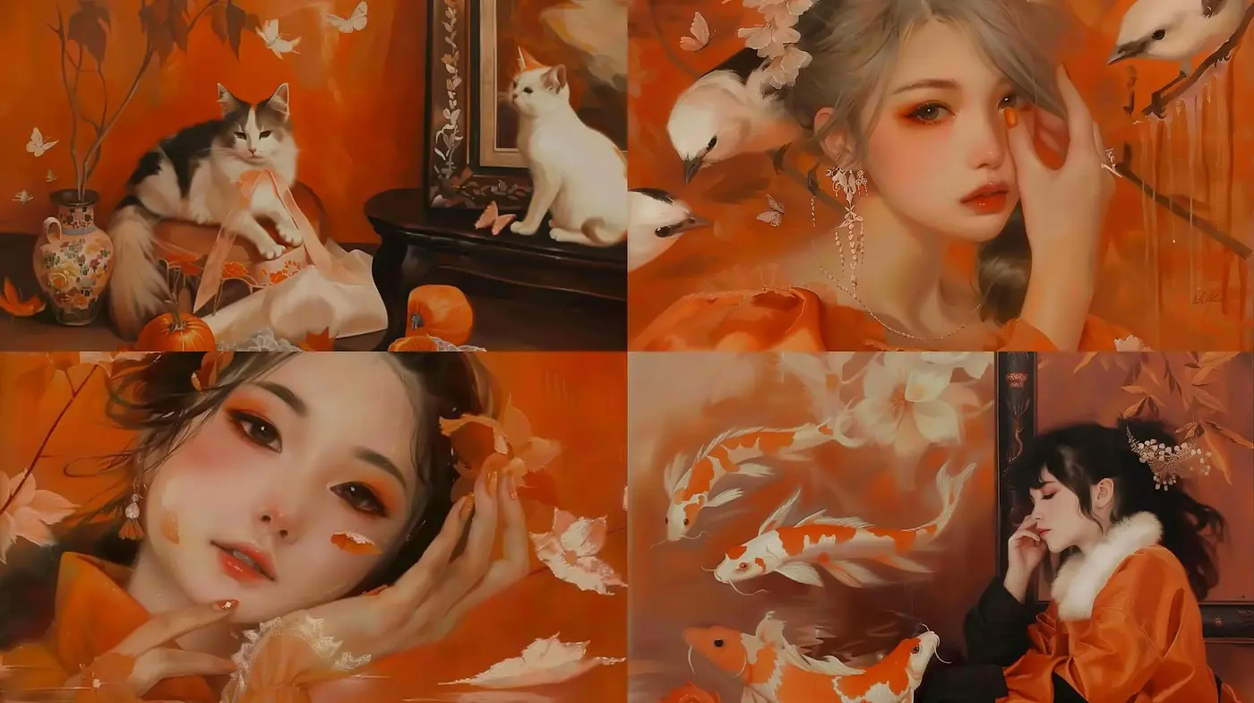 Auburn Autumn Elegance: A Harmonious Symphony of Warm Hues and Delicate Details - Midjourney sref style