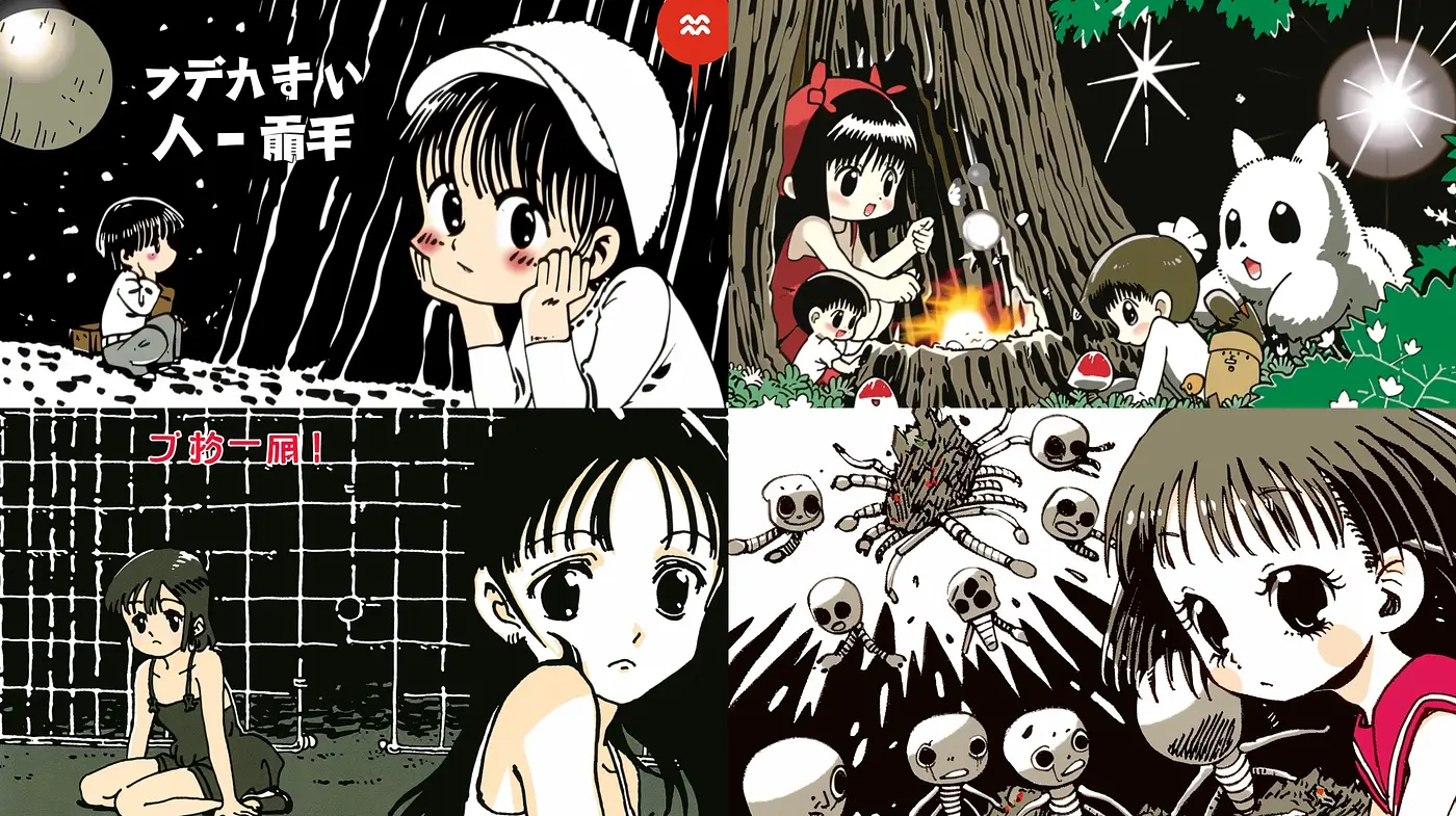 Sombre Tales through Monochrome Manga Ink - Midjourney sref style