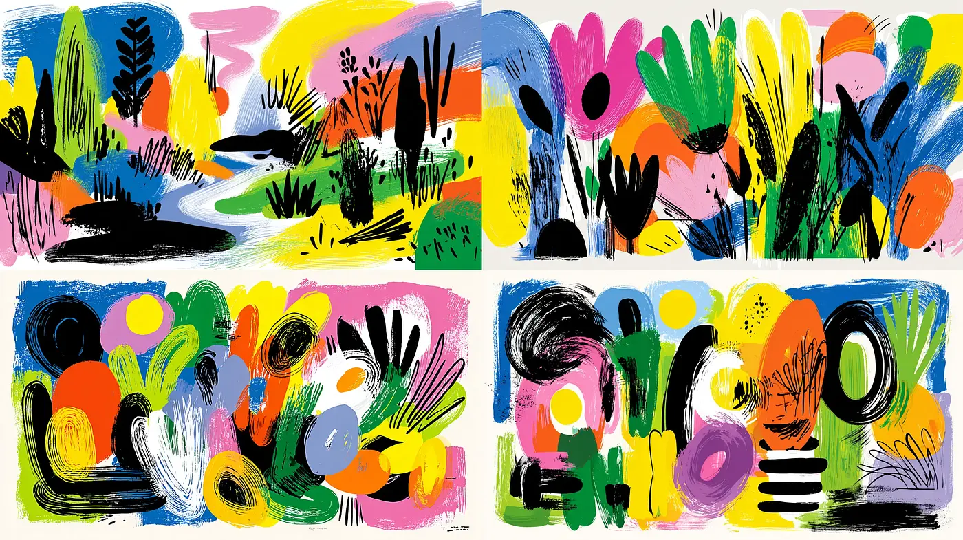 Vibrant and Playful Abstract Floral Patterns - Midjourney sref style