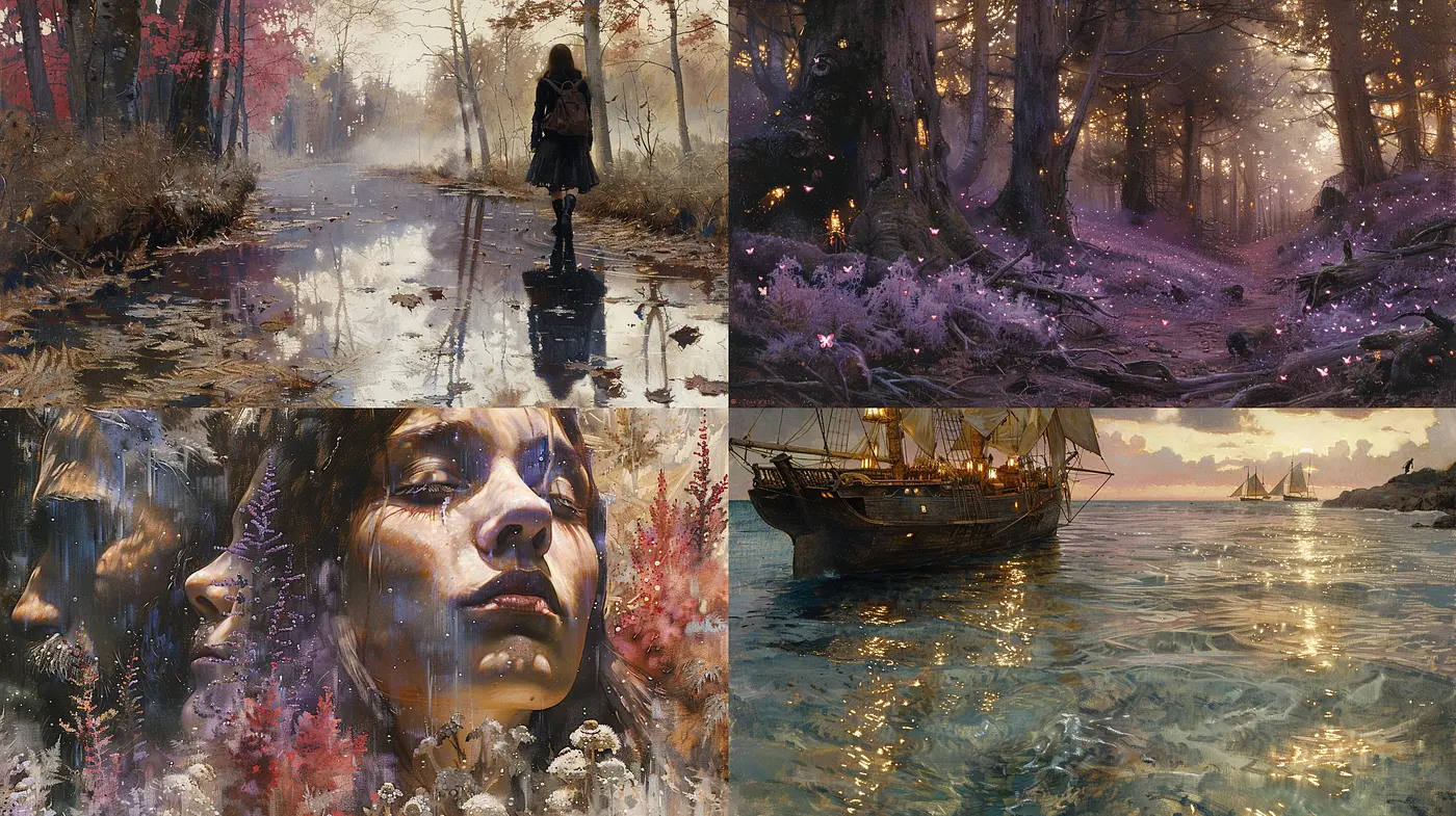 Ethereal Nature and Dreamlike Visions: A Synthesis of Magical Realism and Impasto Textures - Midjourney sref style