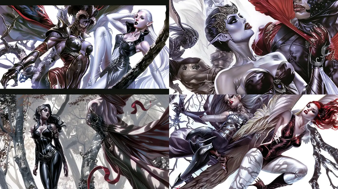 Ethereal Fantasy Elegance with a Dark, Surreal Twist - Midjourney sref style