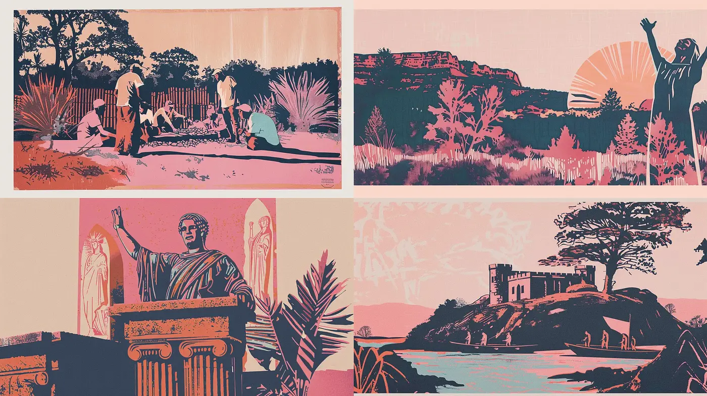 Sunset Hues in Stylized Vintage Vistas - Midjourney sref style