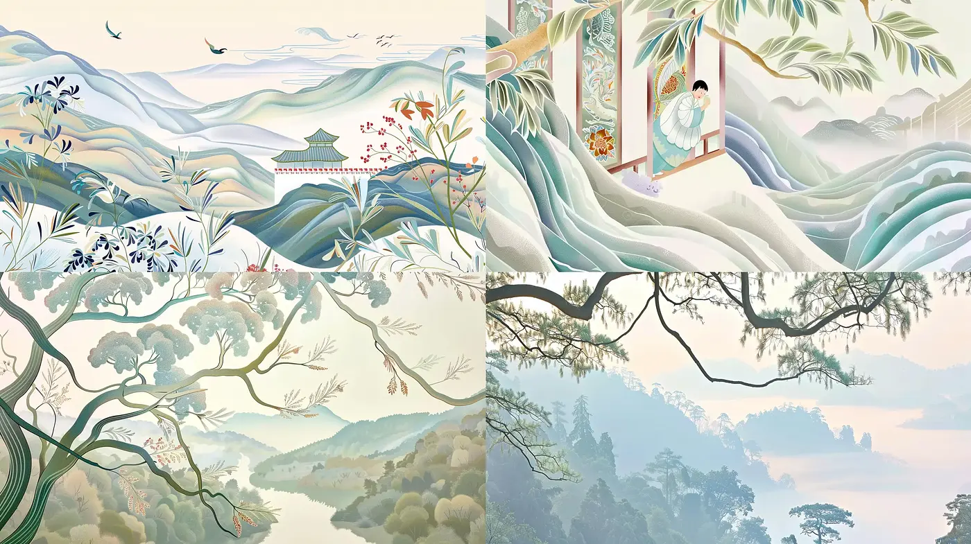 Ethereal Nature Mosaics of Serene Landscapes - Midjourney sref style