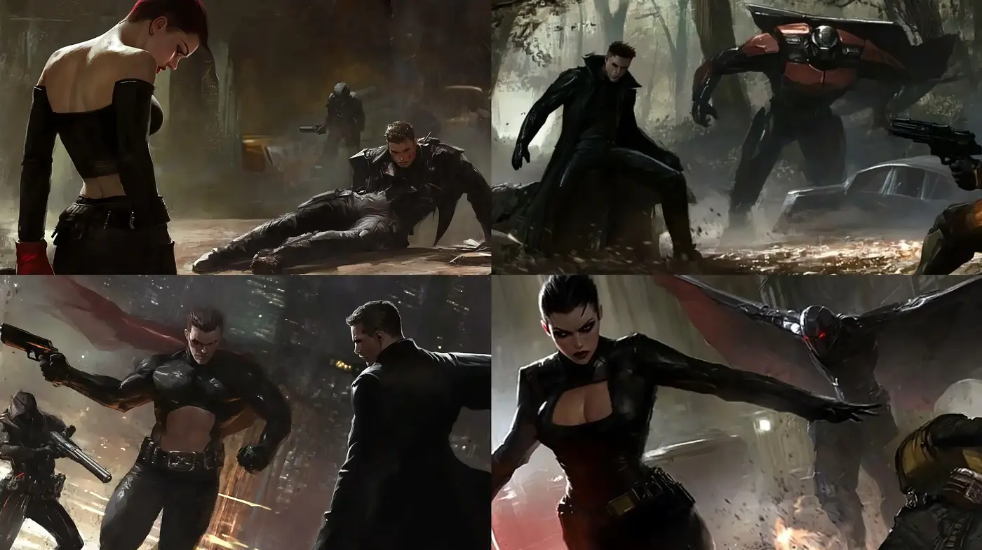 Dynamic Sci-Fi Noir Brushwork - Midjourney sref style