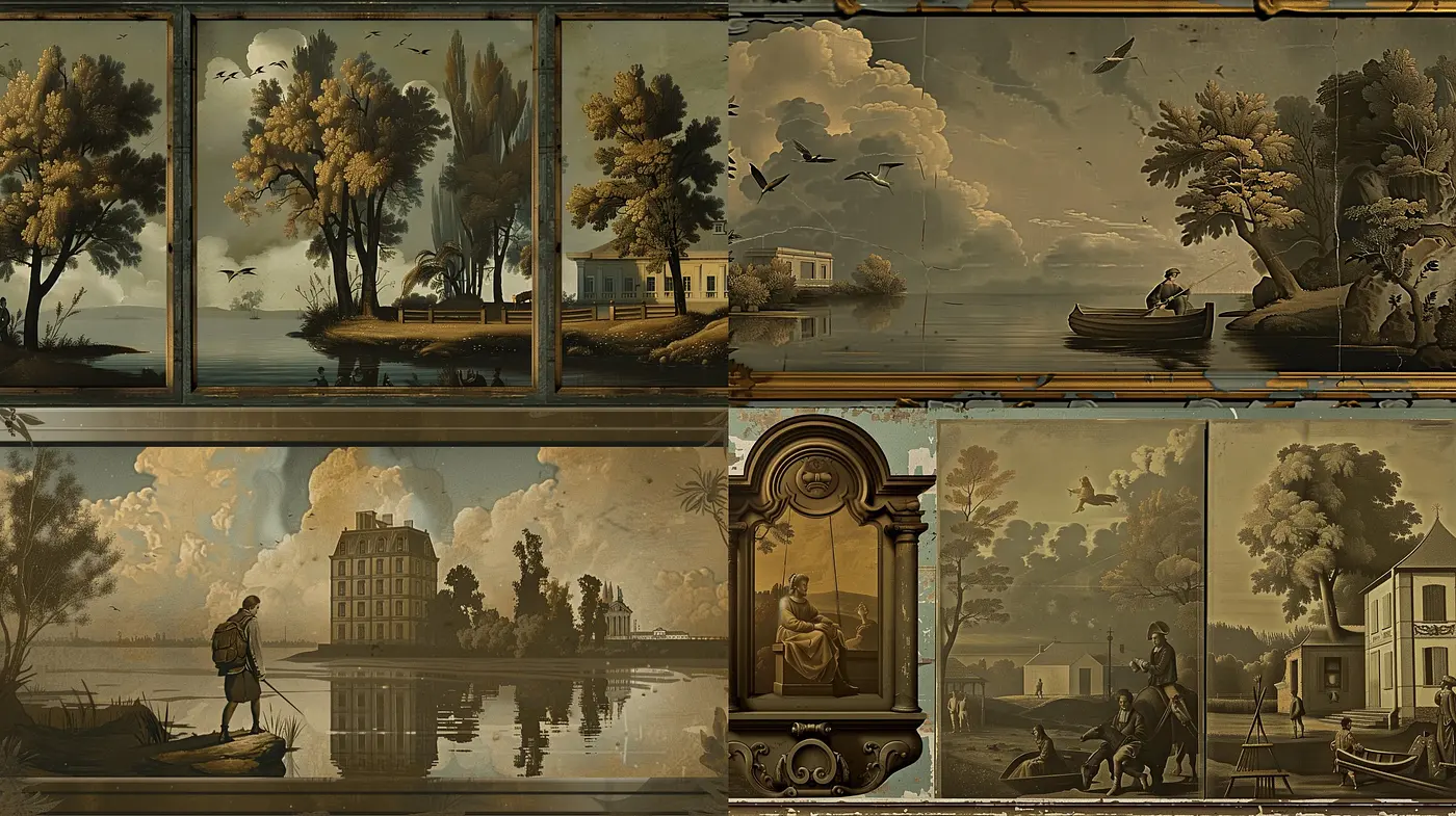 Sepia-Toned Serenity: A Homage to Classical Landscape and Period Narratives - Midjourney sref style