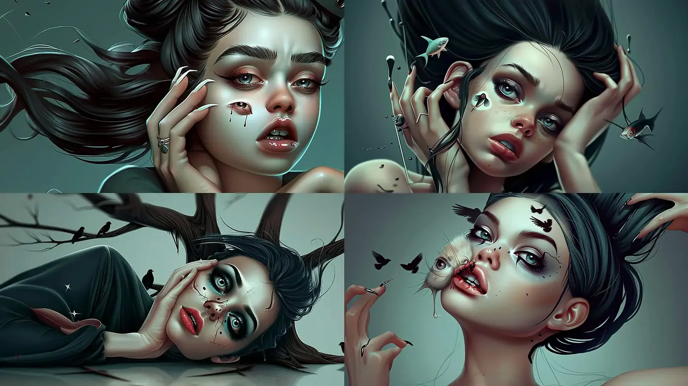 Ethereal Gothic Elegance Depicting Surreal Emotional States - Midjourney sref style