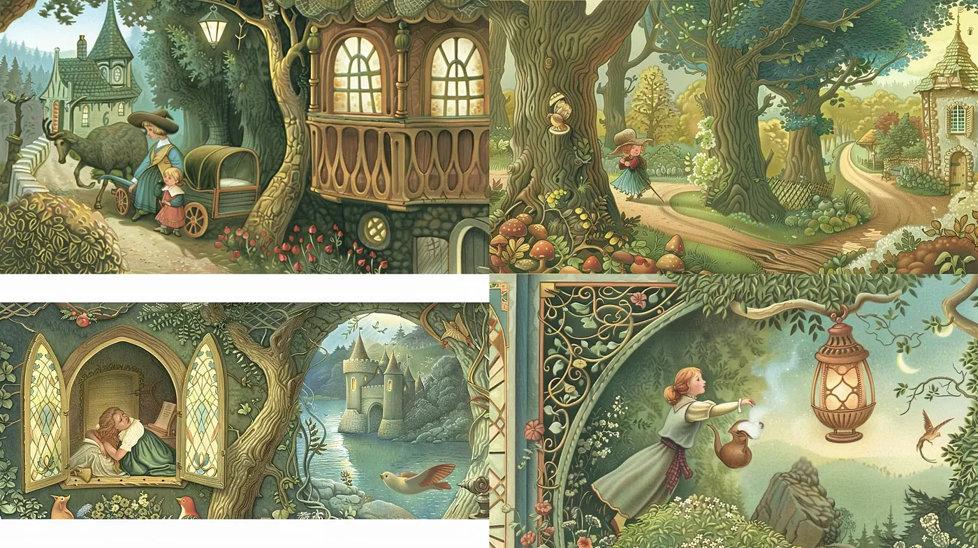 Enchanted Storybook Tapestry: A Timeless Rendering of Folkloric Charm - Midjourney sref style