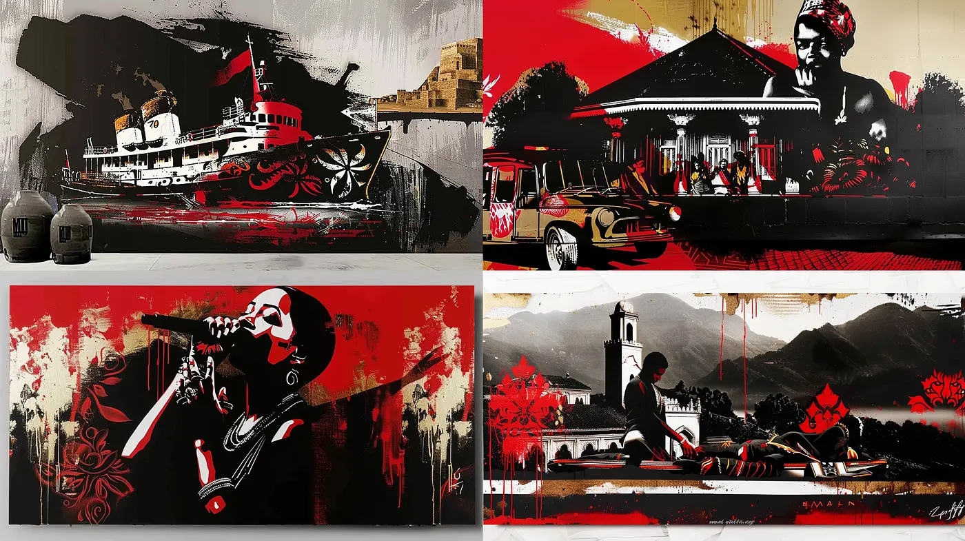Dramatic Contrast and Expressive Strokes in Urban Street Art - Midjourney sref style