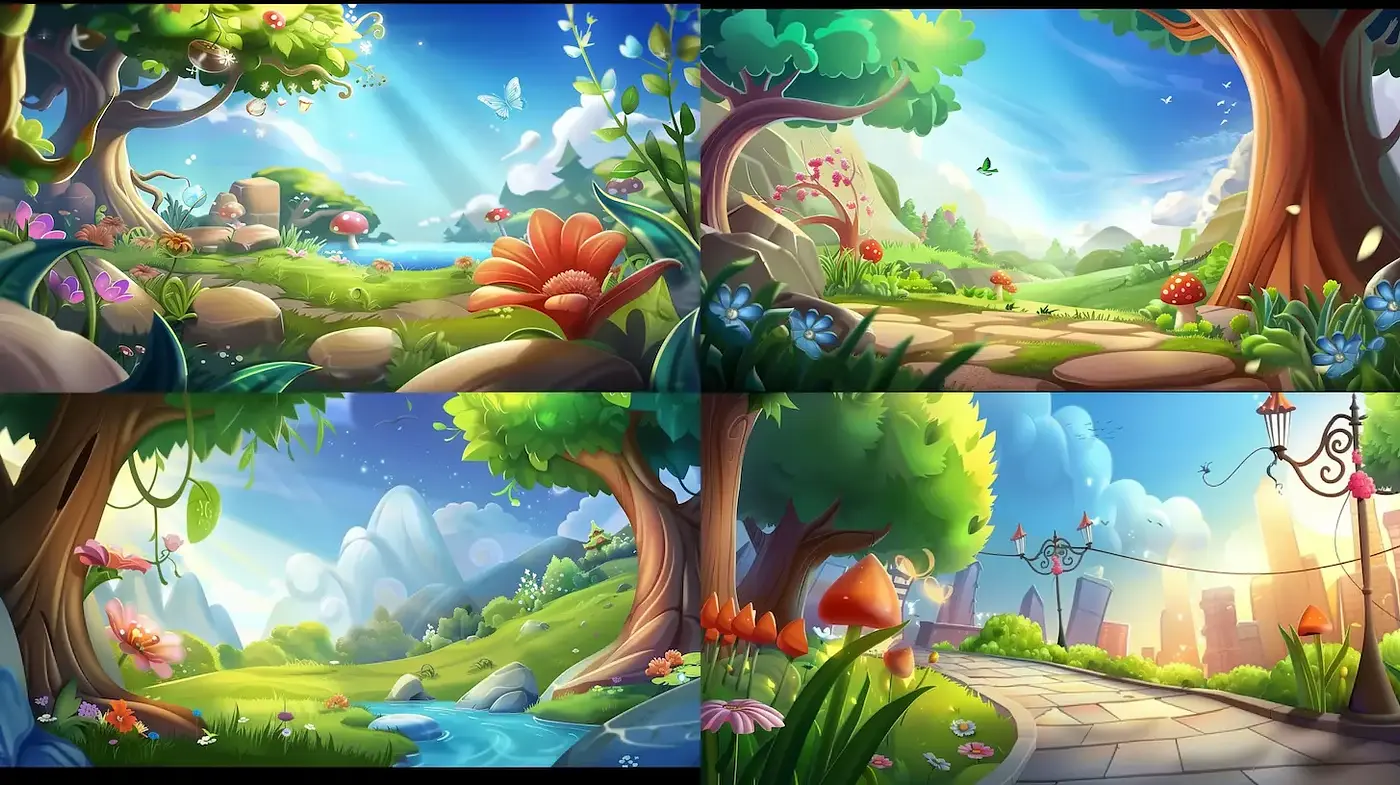 Vibrant and Whimsical Landscape Art with a Playful Touch - Midjourney sref style