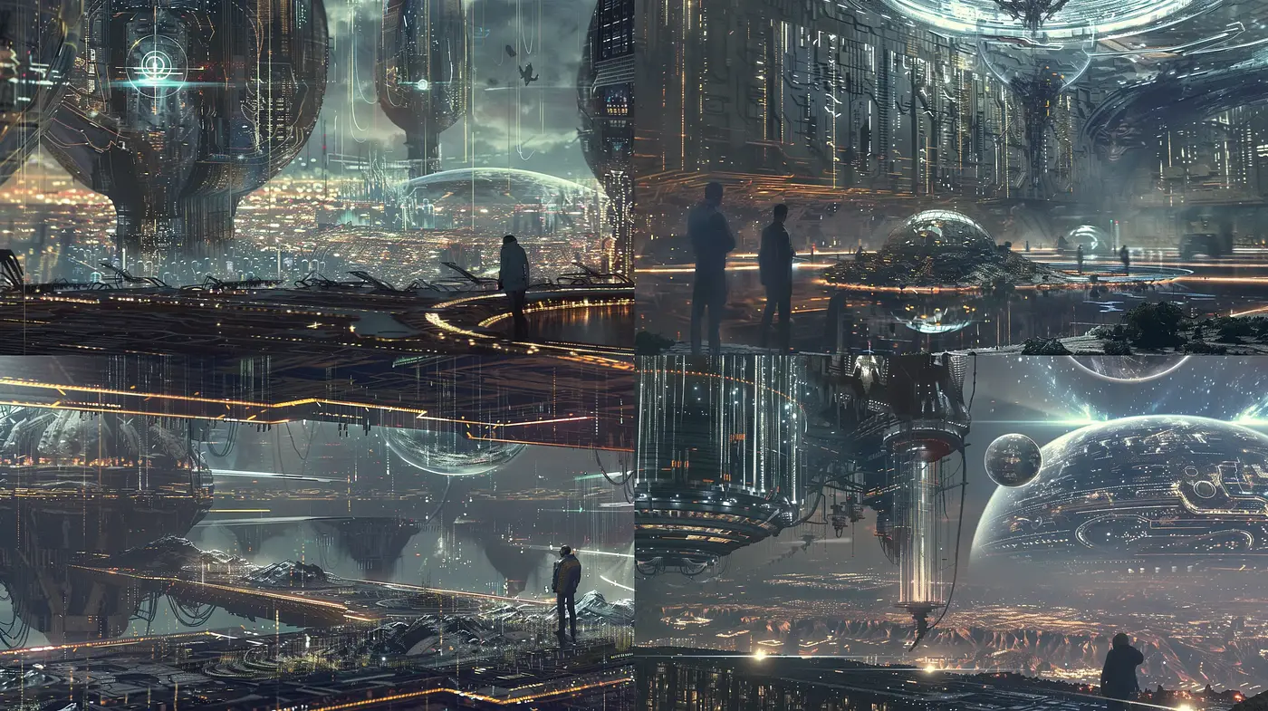 Futuristic Metropolis at Twilight: A Synthesis of Neon-lit Urban Complexity - Midjourney sref style
