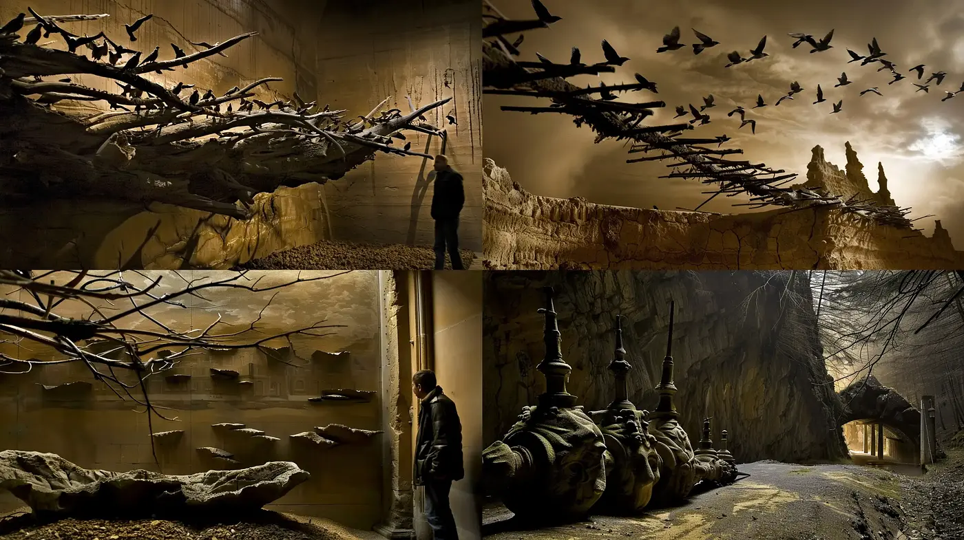 Dusky Surrealist Dreamscape with Sepia Overtones - Midjourney sref style