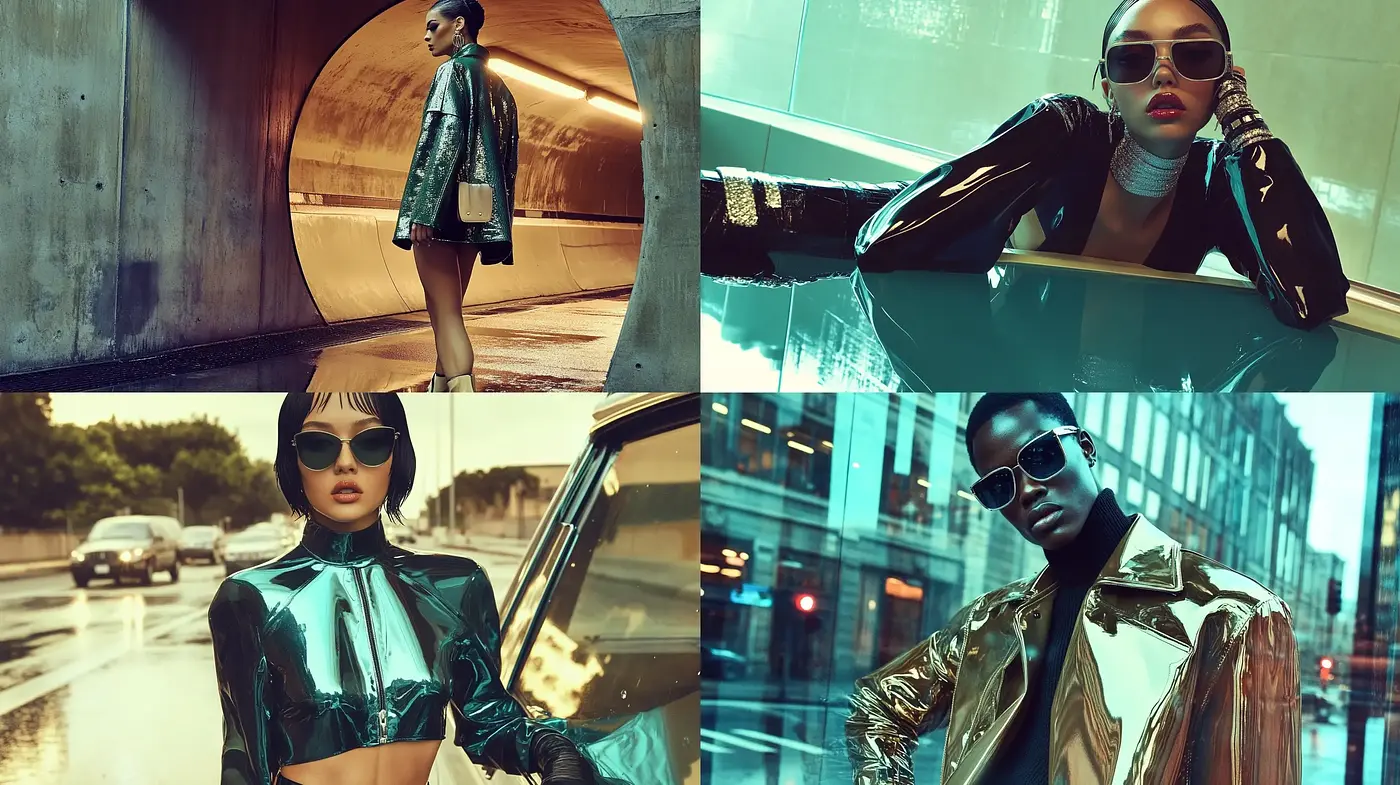 Chic Futuristic Elegance with Moody Cyan and Amber Hues - Midjourney sref style