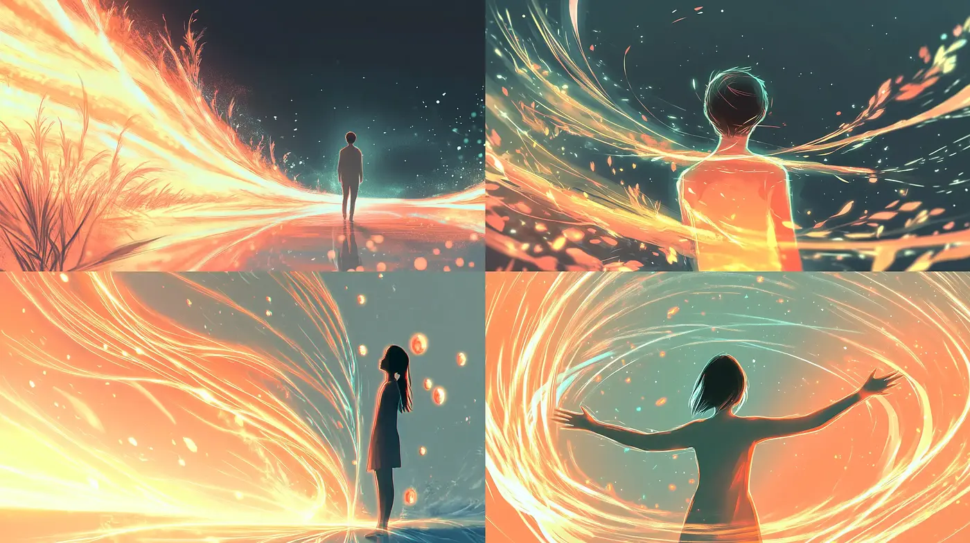 Ethereal Twilight Visions with Fiery Aesthetic and Dynamic Swirls - Midjourney sref style