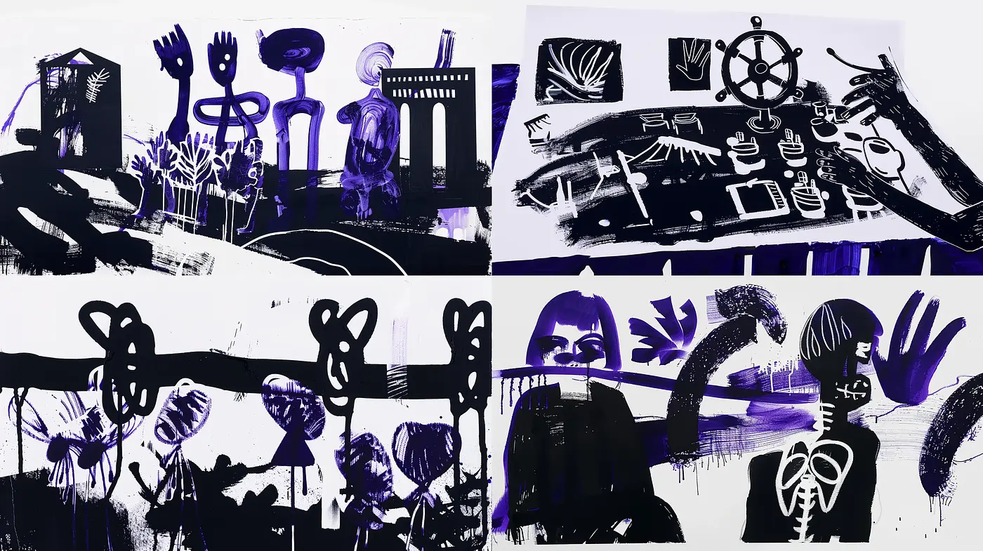 Monochrome Silhouettes and Brushstrokes Fusion - Midjourney sref style