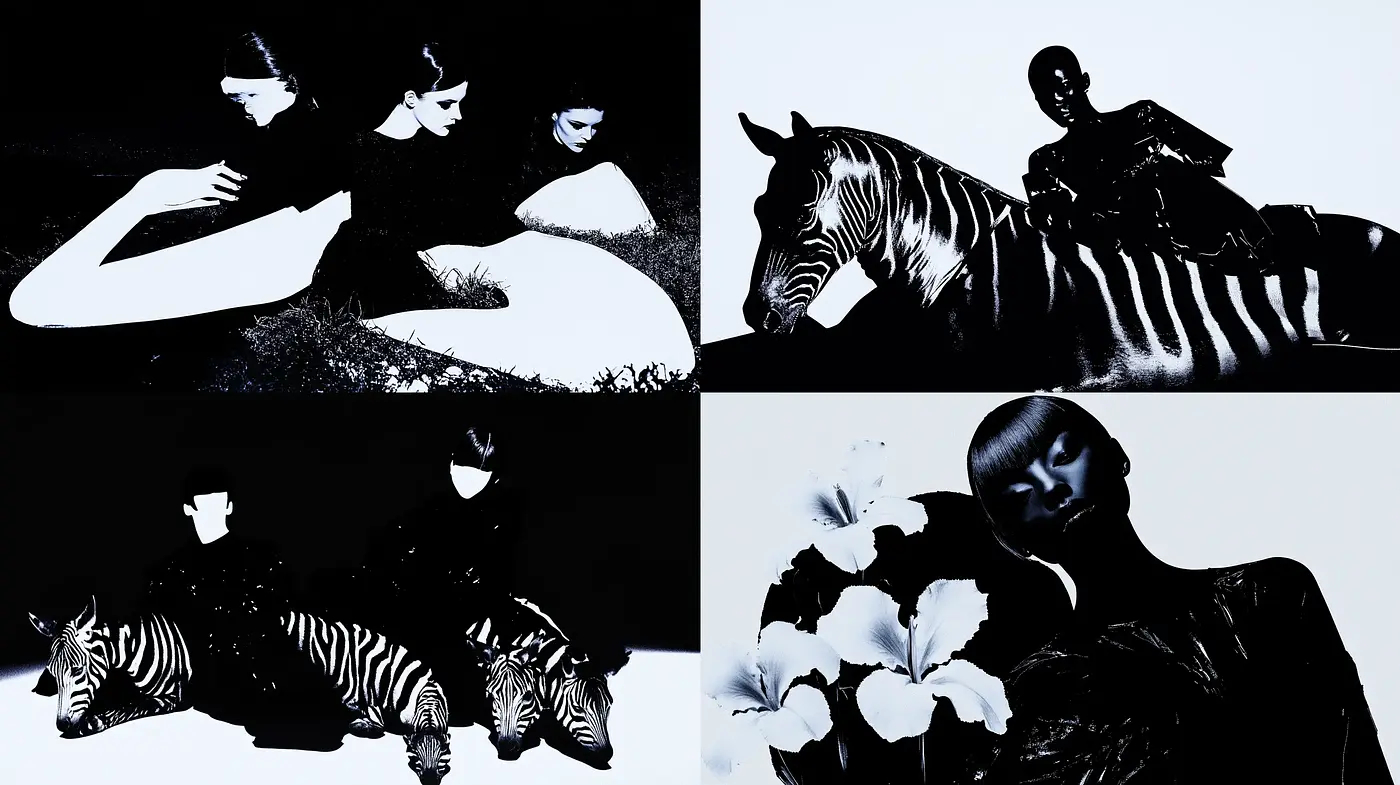 Monochromatic Noir Fusion with Surrealistic Overtones - Midjourney sref style