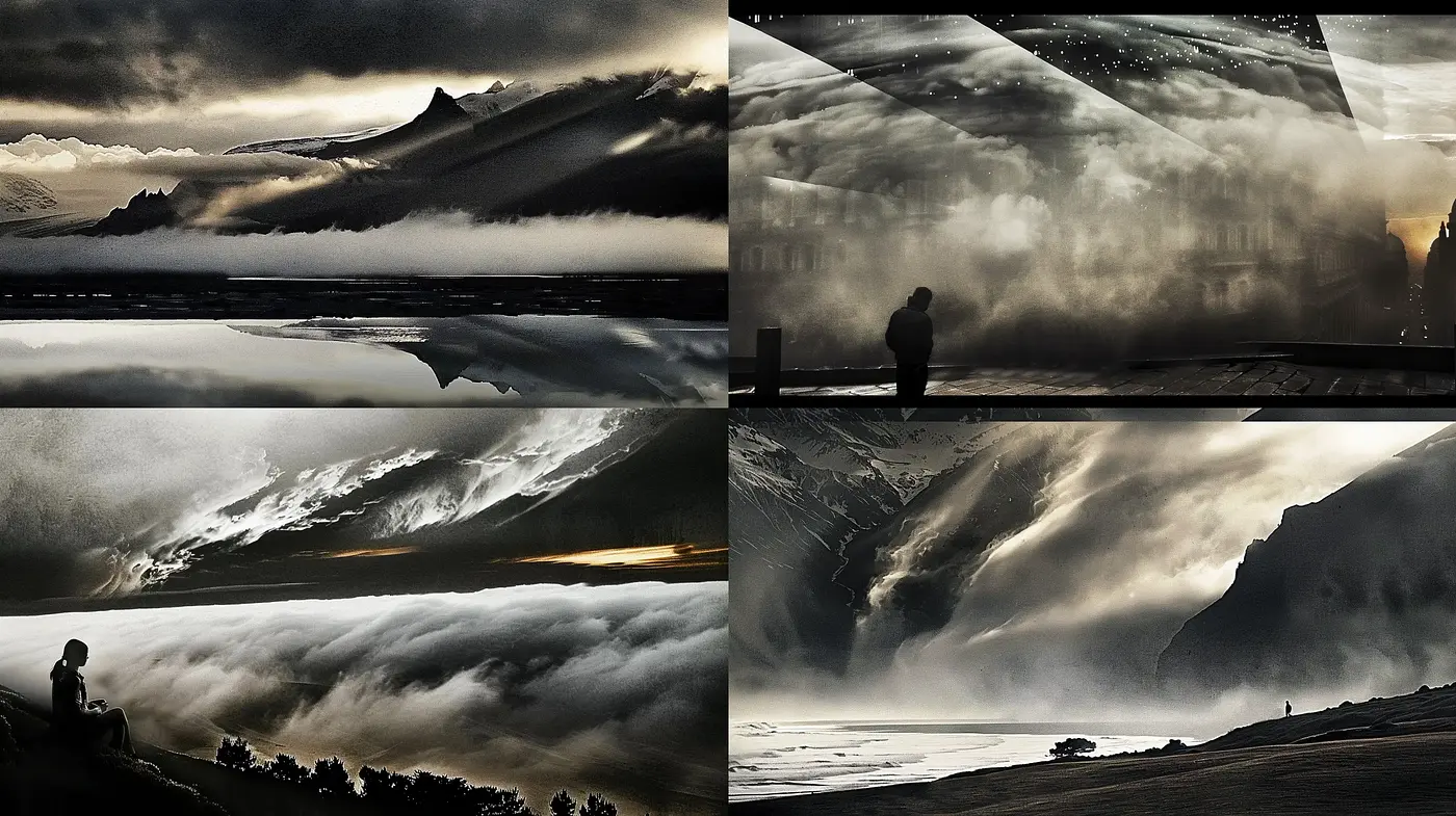 Ethereal Monochrome Landscapes with a Cinematic Essence - Midjourney sref style