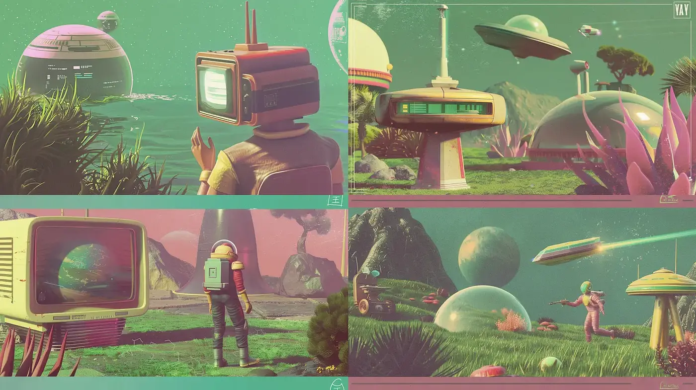 Retro-futuristic Space Exploration in Pastel Hues - Midjourney sref style