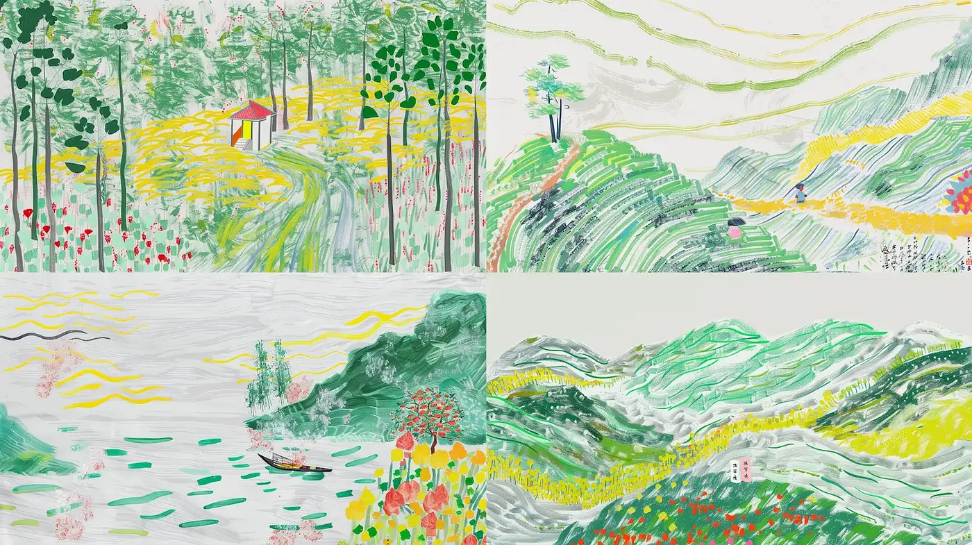 Lush and Vibrant Landscapes with Whimsical Details - Midjourney sref style