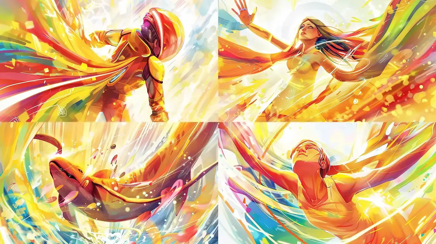 Luminous Euphoria: A Symphony of Vivid Colors and Dynamic Swirls - Midjourney sref style