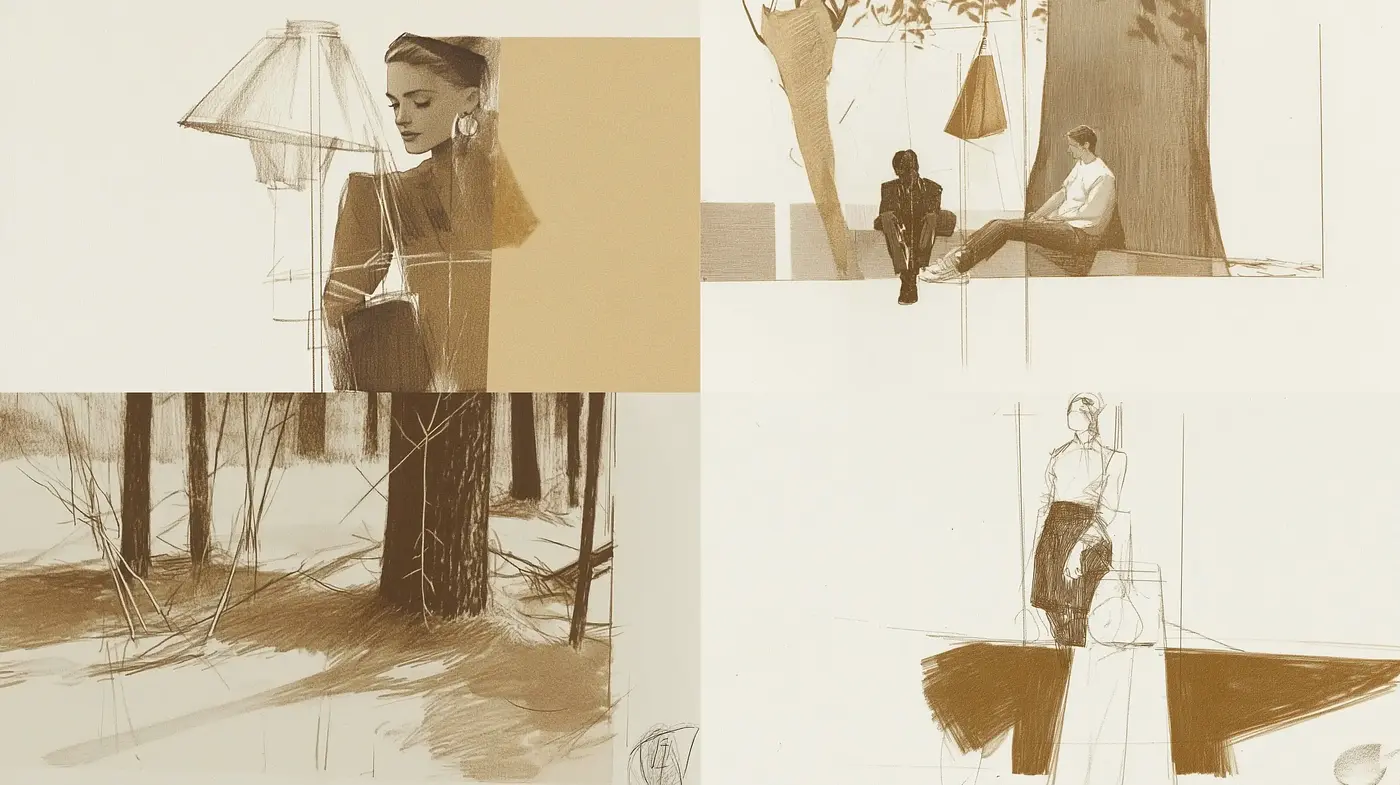 Sepia-Toned Sketchbook Impressions with a Contemporary Edge - Midjourney sref style