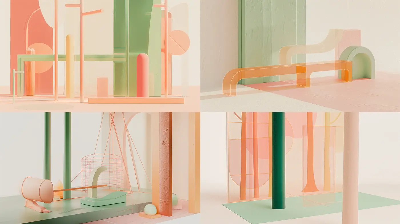 Geometric Serenity: Pastel Dreamscapes in Minimalist Forms - Midjourney sref style