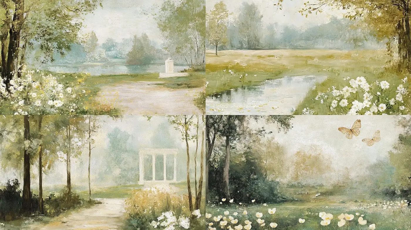 Tranquil Pastoral Impressions in Soft Pastel Hues - Midjourney sref style