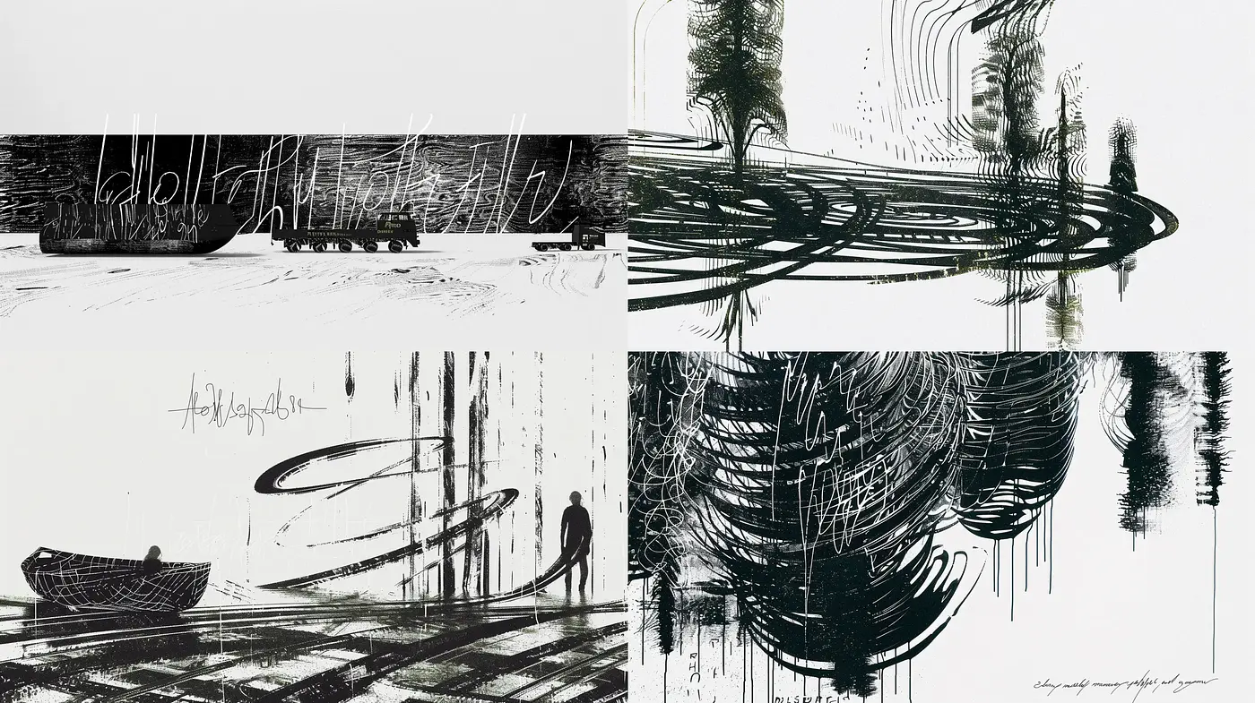 Monochromatic Echoes of Abstract Expressionism - Midjourney sref style