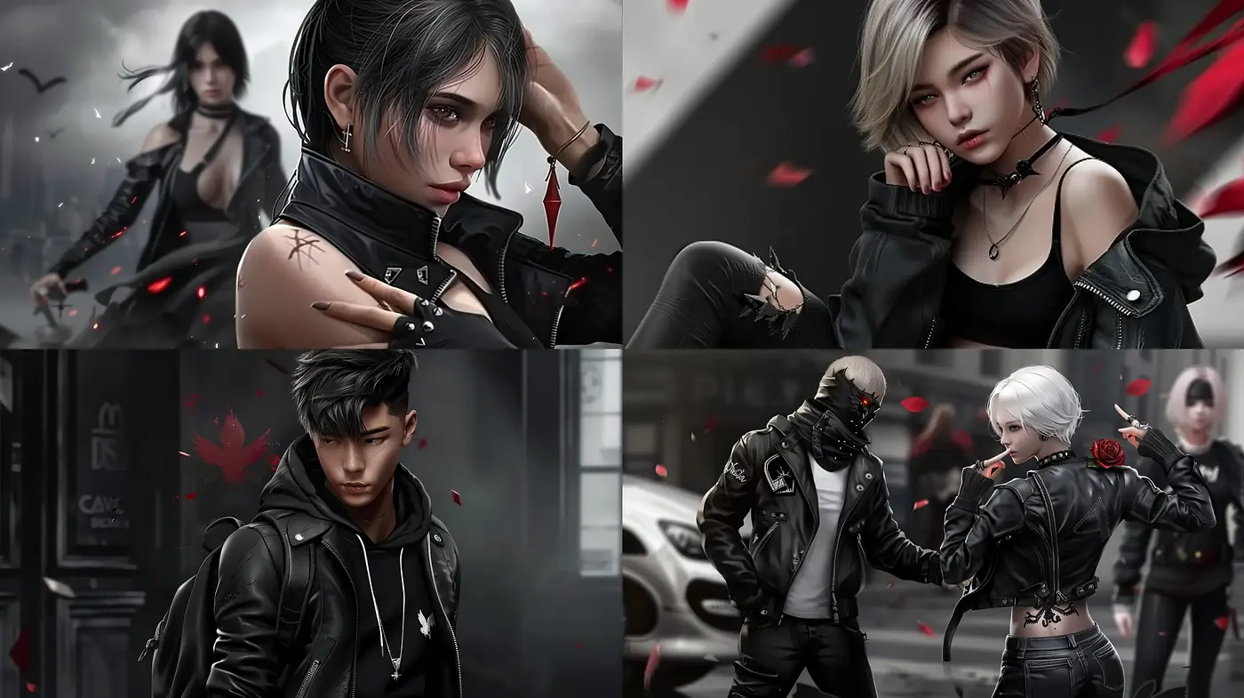 Stylized Noir Aesthetic with Dynamic Anime Influence - Midjourney sref style