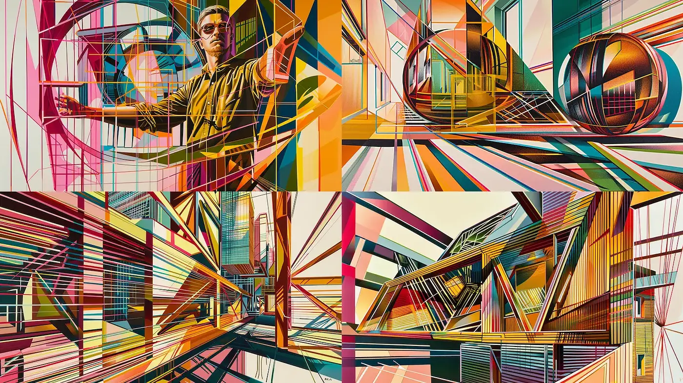 Vibrant Geometry in Urban Composition with Abstract Influences - Midjourney sref style