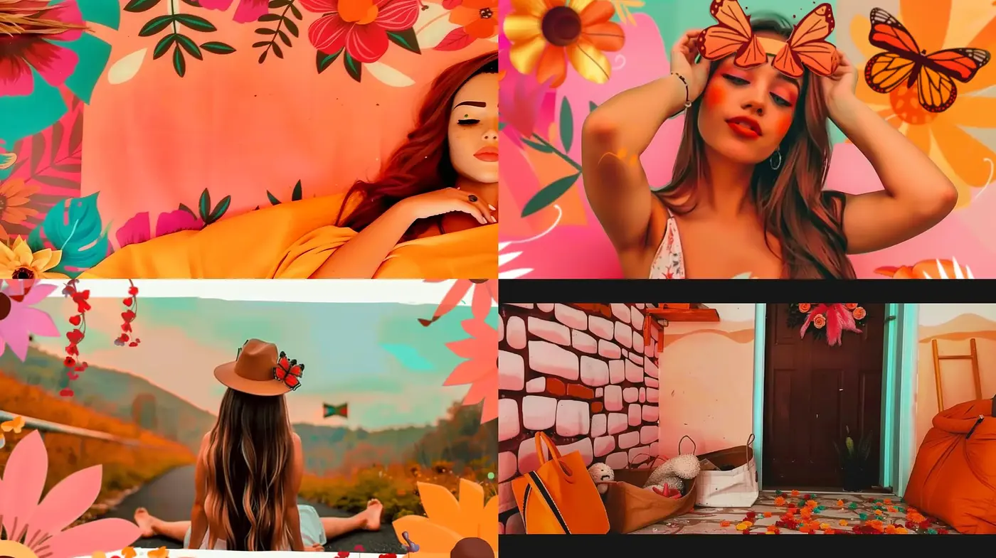 Whimsical Autumn Enchantment with Vivid Florals - Midjourney sref style