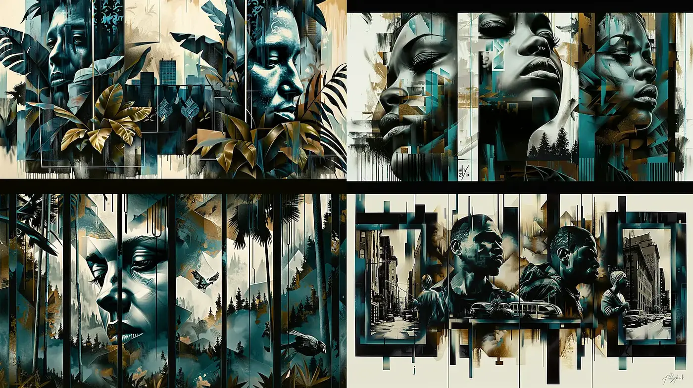 Contemporary urban portraits with a blend of realism and abstraction - Midjourney sref style