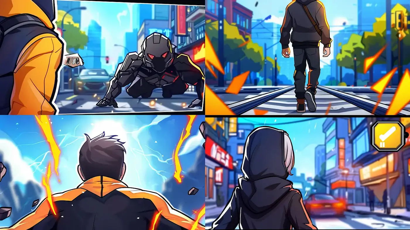 Dynamic Urban Action with a Vibrant Cartoon Style - Midjourney sref style