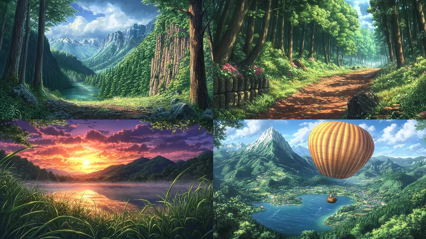 Serene Nature's Panorama: A Harmony of Pastel and Vibrancy in Landscape Artistry - Midjourney sref style