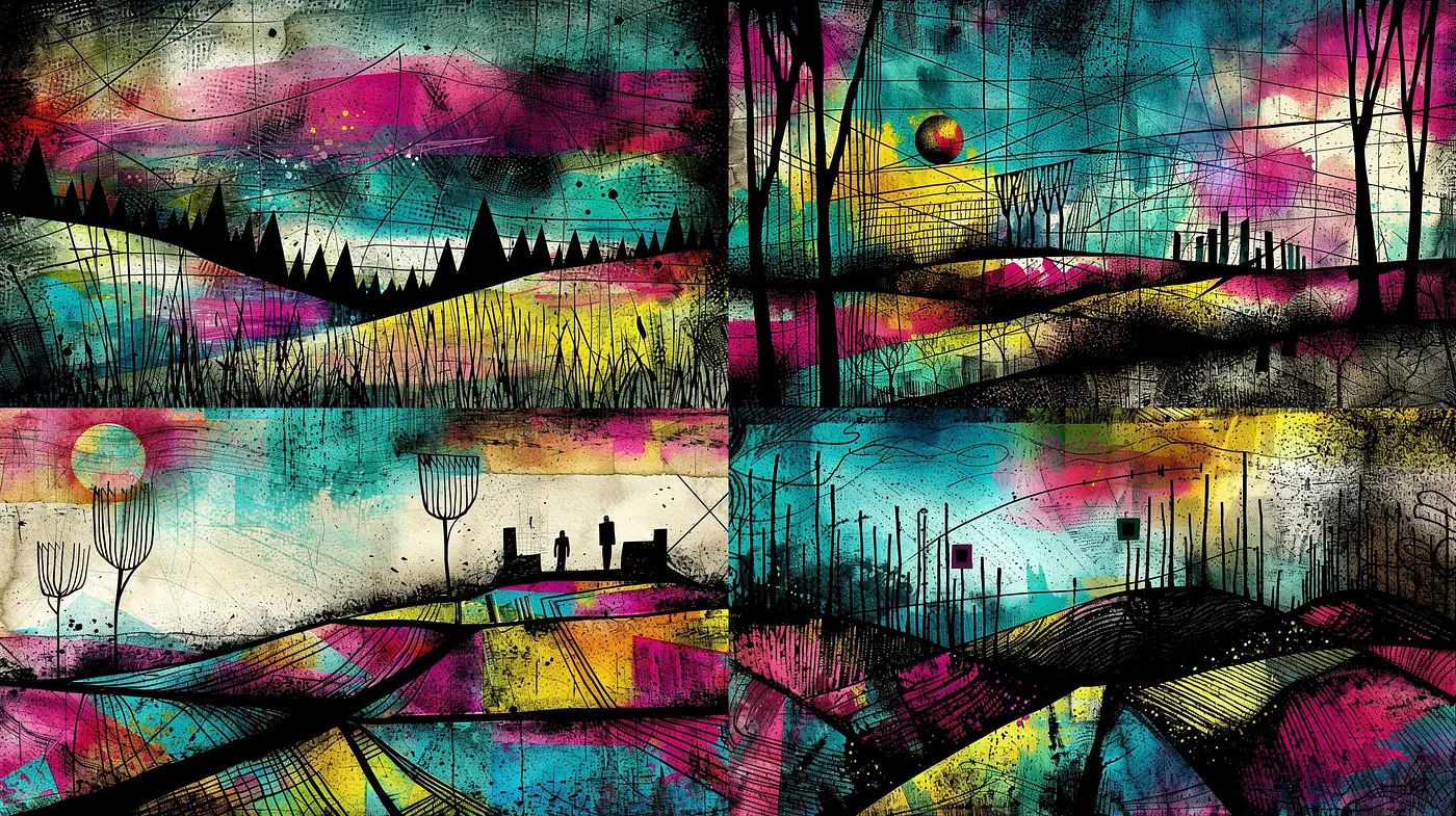 Abstract Expressionist Fusion with a Surrealist Touch - Midjourney sref style