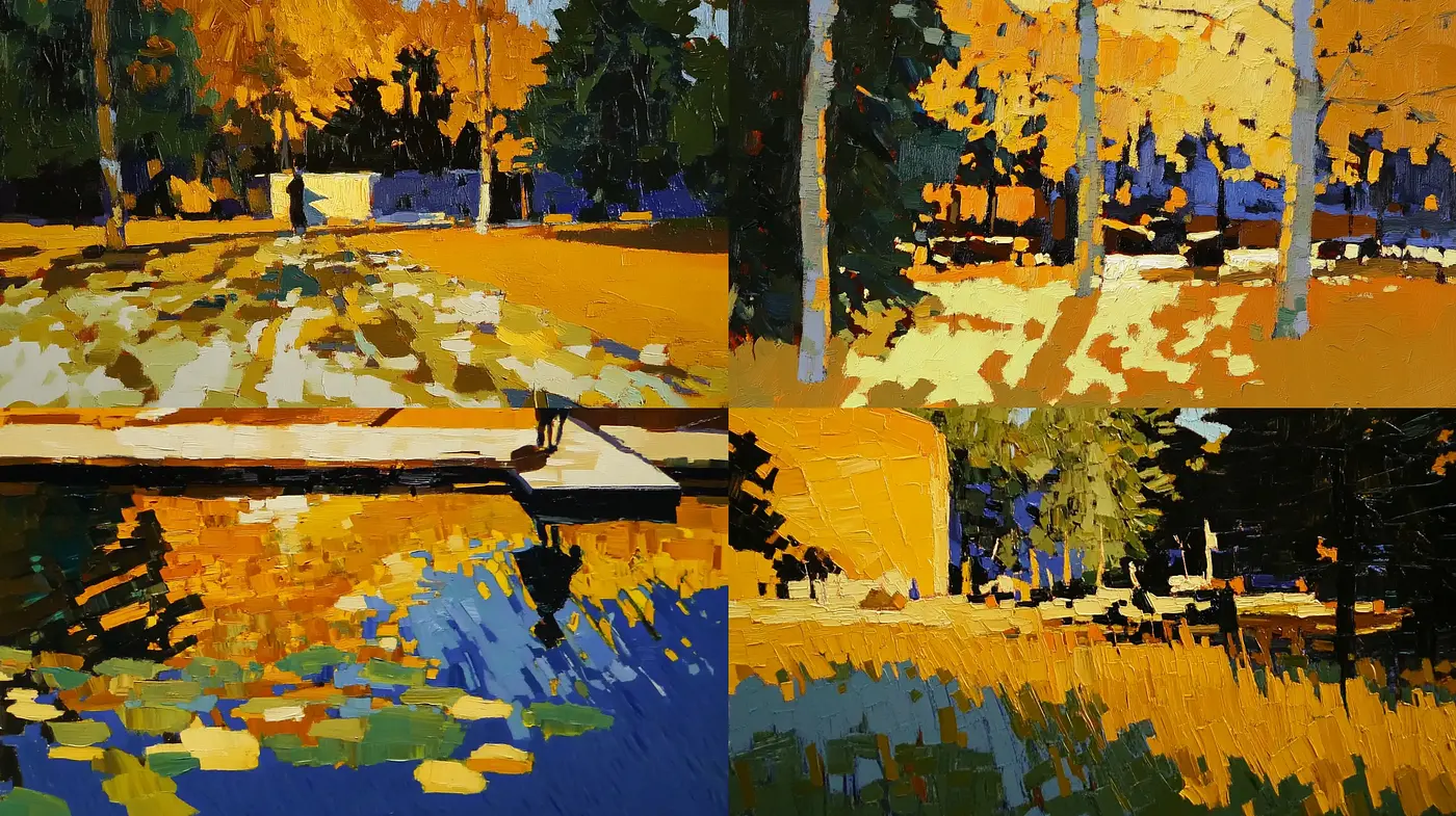 Autumnal Hues in Bold Fragmented Textures - Midjourney sref style