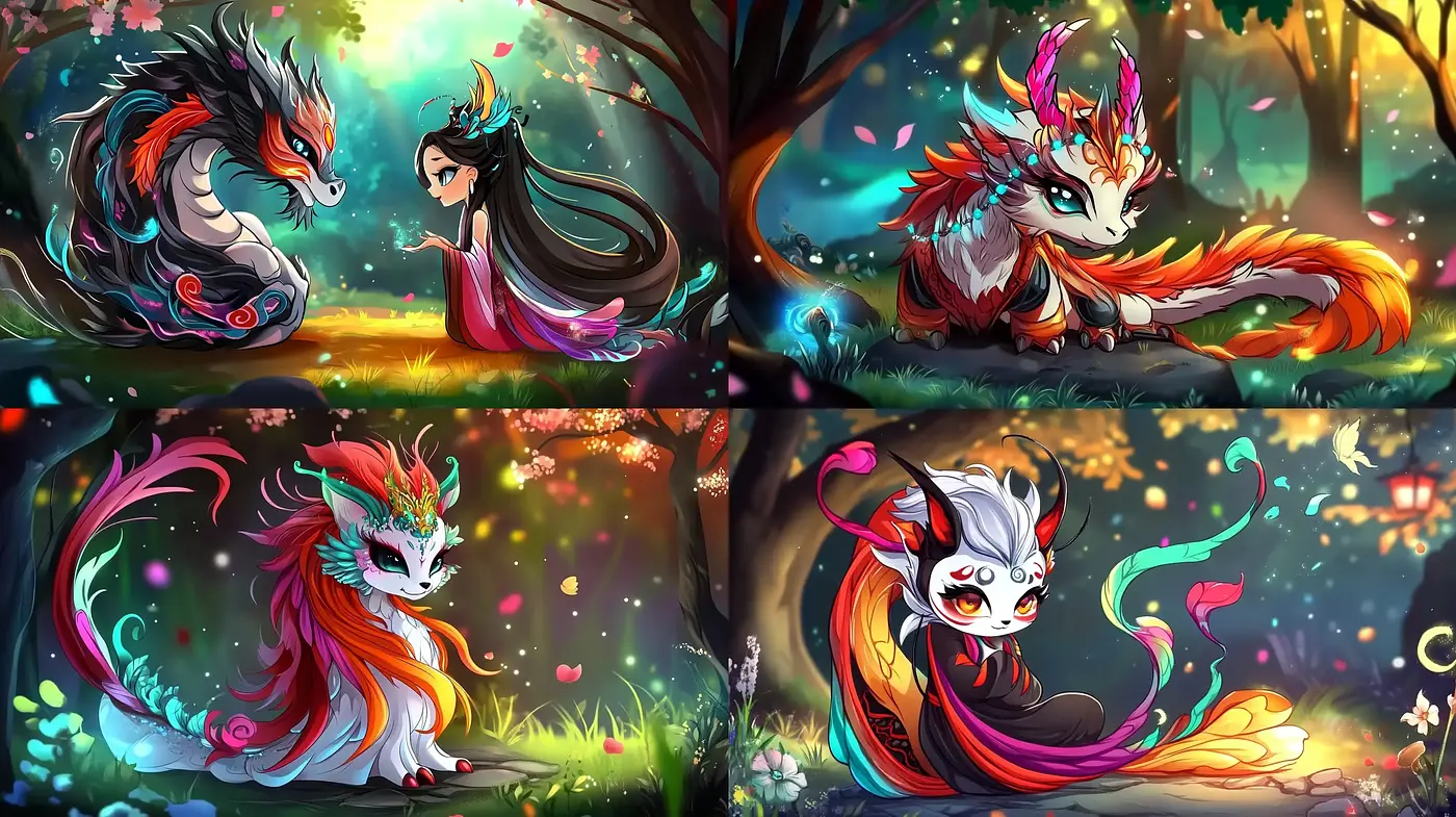 Enchanted Whimsical Forest: A Fusion of Vivid Colors and Anime Fantasy - Midjourney sref style