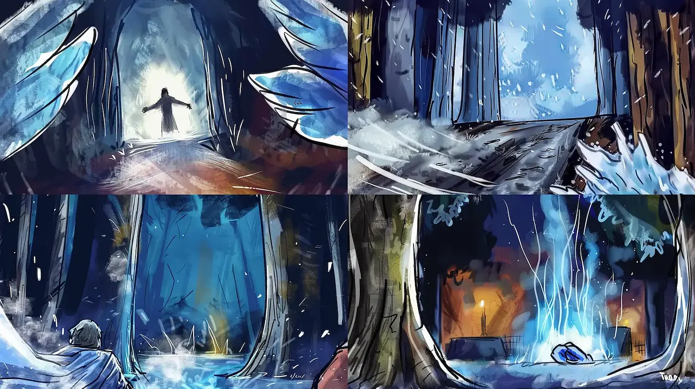 Whimsical yet haunting imagery with dynamic contrasts and fluid textures - Midjourney sref style