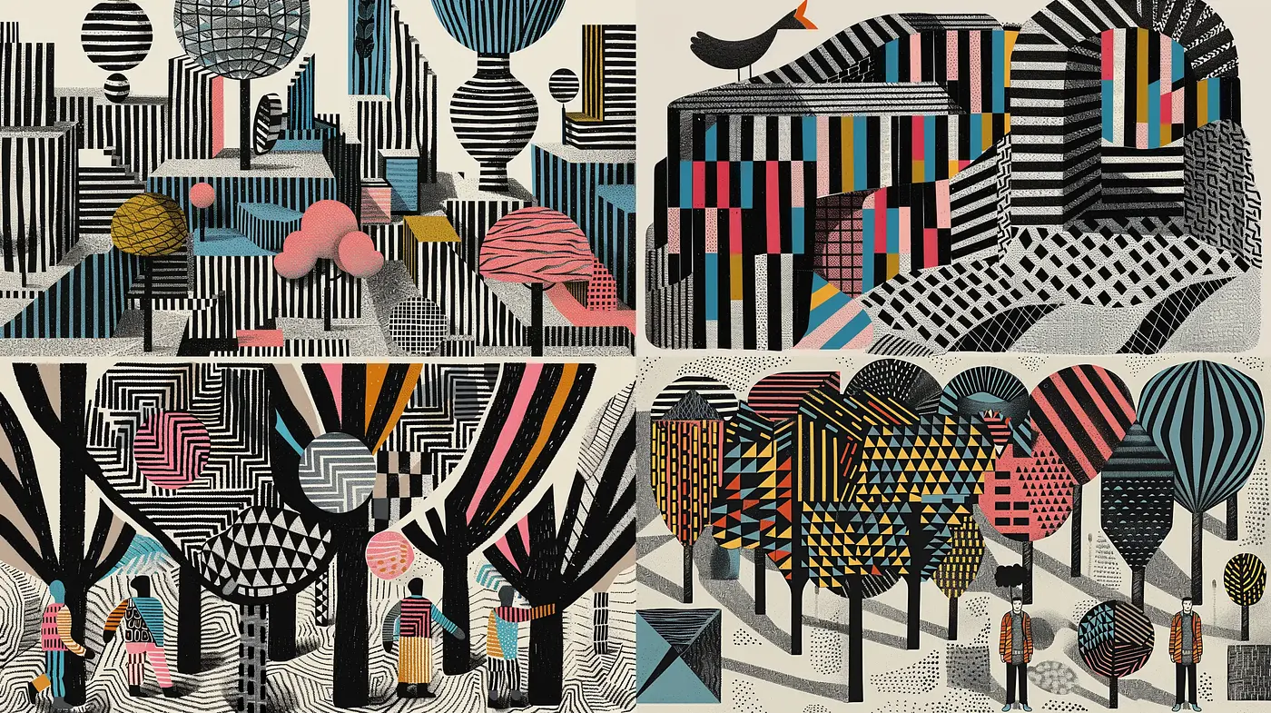 Geometric Arboretum: A Fusion of Abstract Shapes and Botanical Motifs - Midjourney sref style