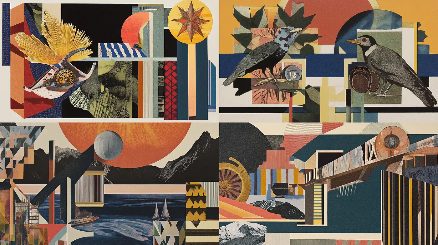 Abstract Collage Confluence with Geometric and Natural Overtones - Midjourney sref style