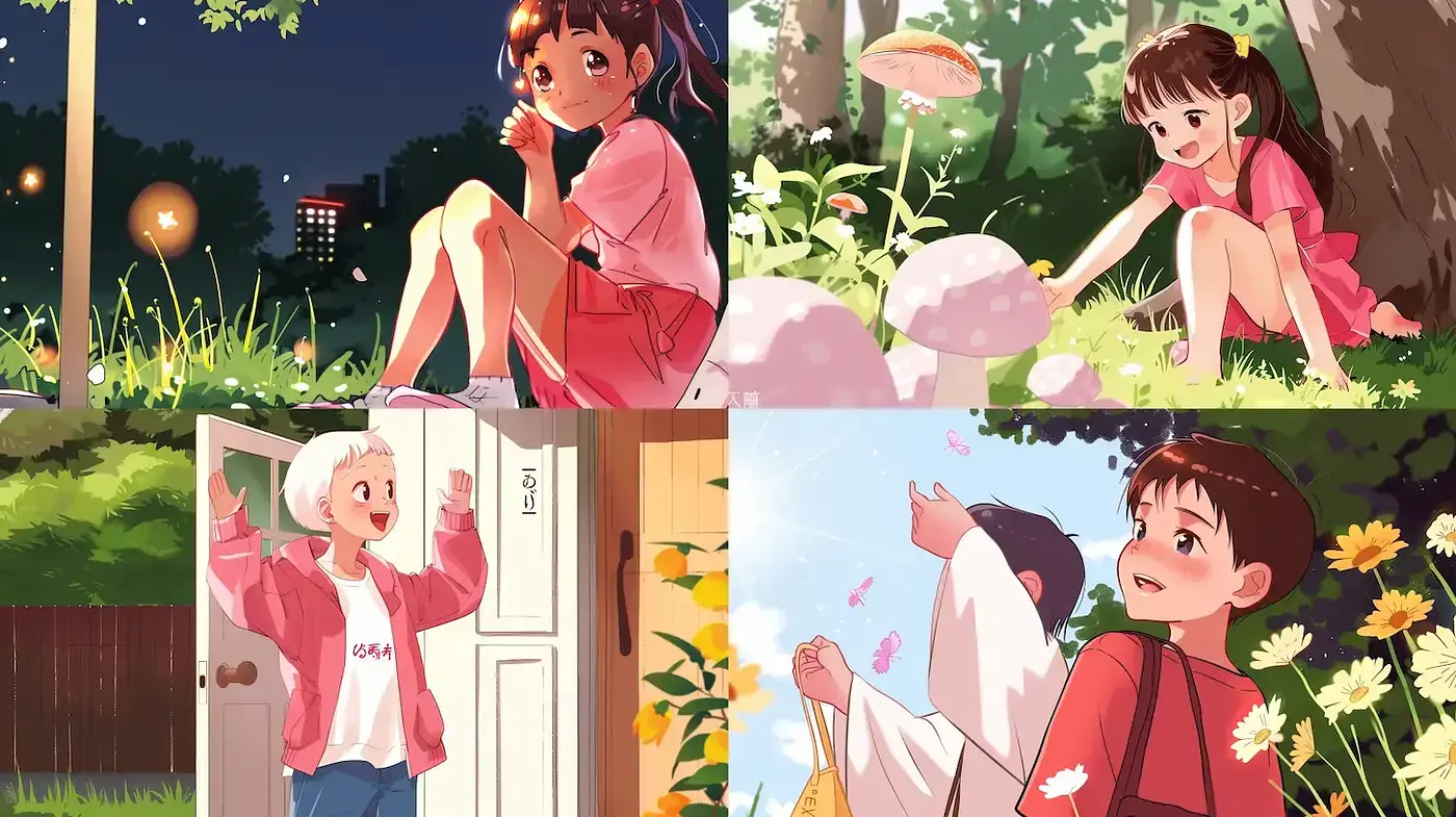 Whimsical and Playful Youthful Illustrations with Nature Elements - Midjourney sref style